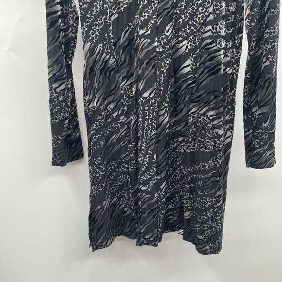 Chico's Velour Animal Print Button Up Top Long Sleeve Black/Multi Small Sheer - Picture 3 of 8